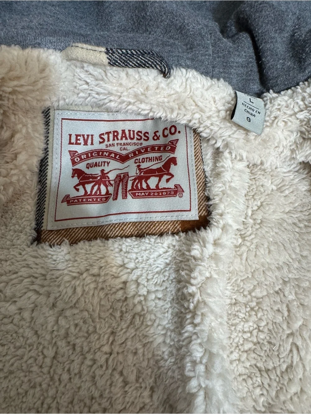 Levi's Men's Hooded Plaid Flannel Shirt Jacket Sherpa Lined Size L